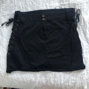 Lace up black mini skirt